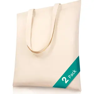 Canvas Tote Bags, 15 x 16 in – 100% Cotton Blank Reusable Grocery & Craft Tote Bag with Long Handles