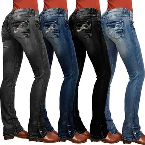 MinimalistCasualJeansStretchSlimFitStraightLegJeansWomen'sEmbroideredJeans