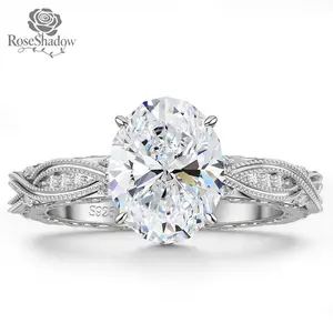 ROSESHADOW 2.0CT Moissanite Oval Cut Ring for Women D Color VVS1 Clarity 14K Gold Plated 925 Sterling Silver Engagement Vintage Promise Ring Anniversary Wedding Evil Eye Gift for Wife Girlfriend