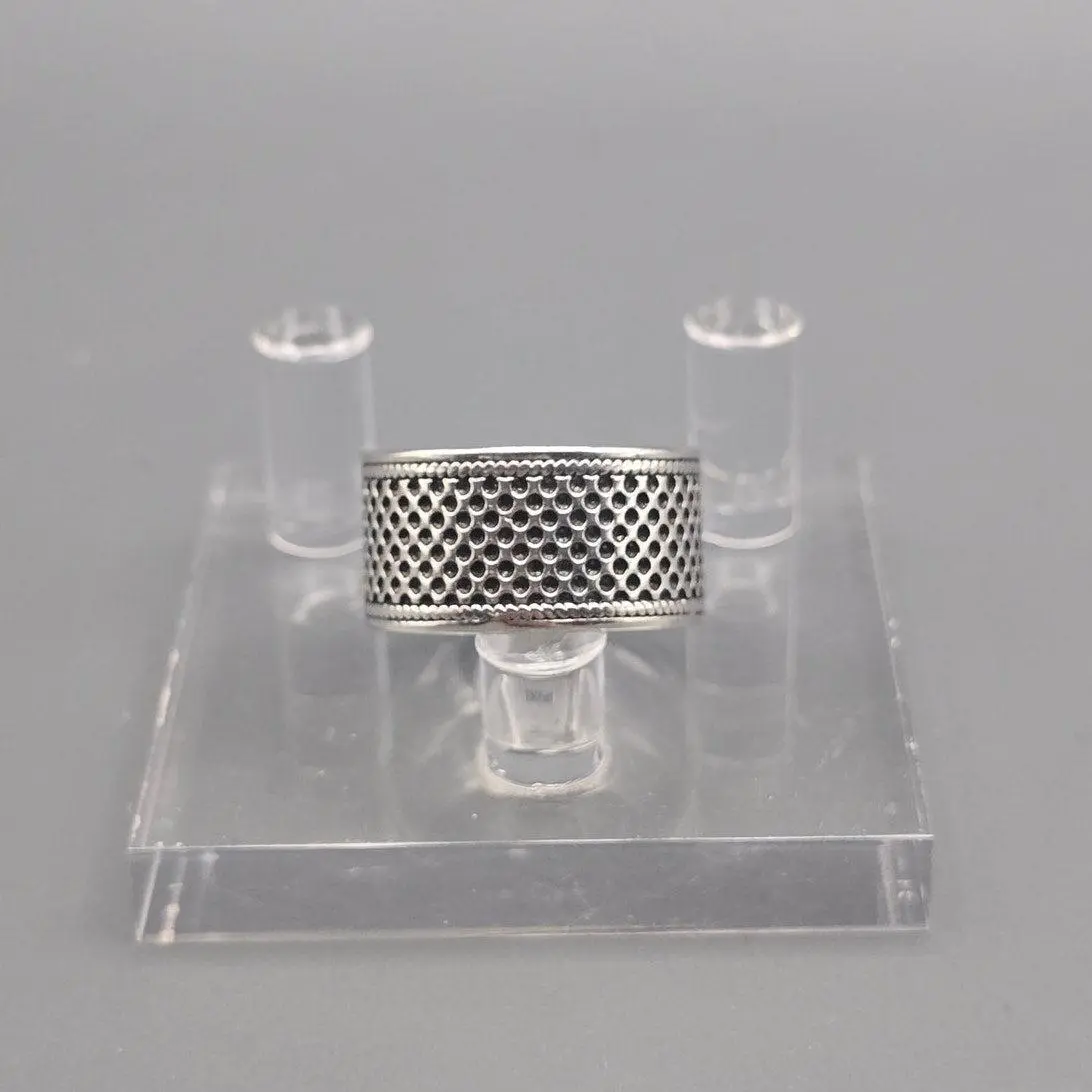 S925 Sterling Silver With Black Recessed Dots Ruyi Cloud Adjustable Ring
