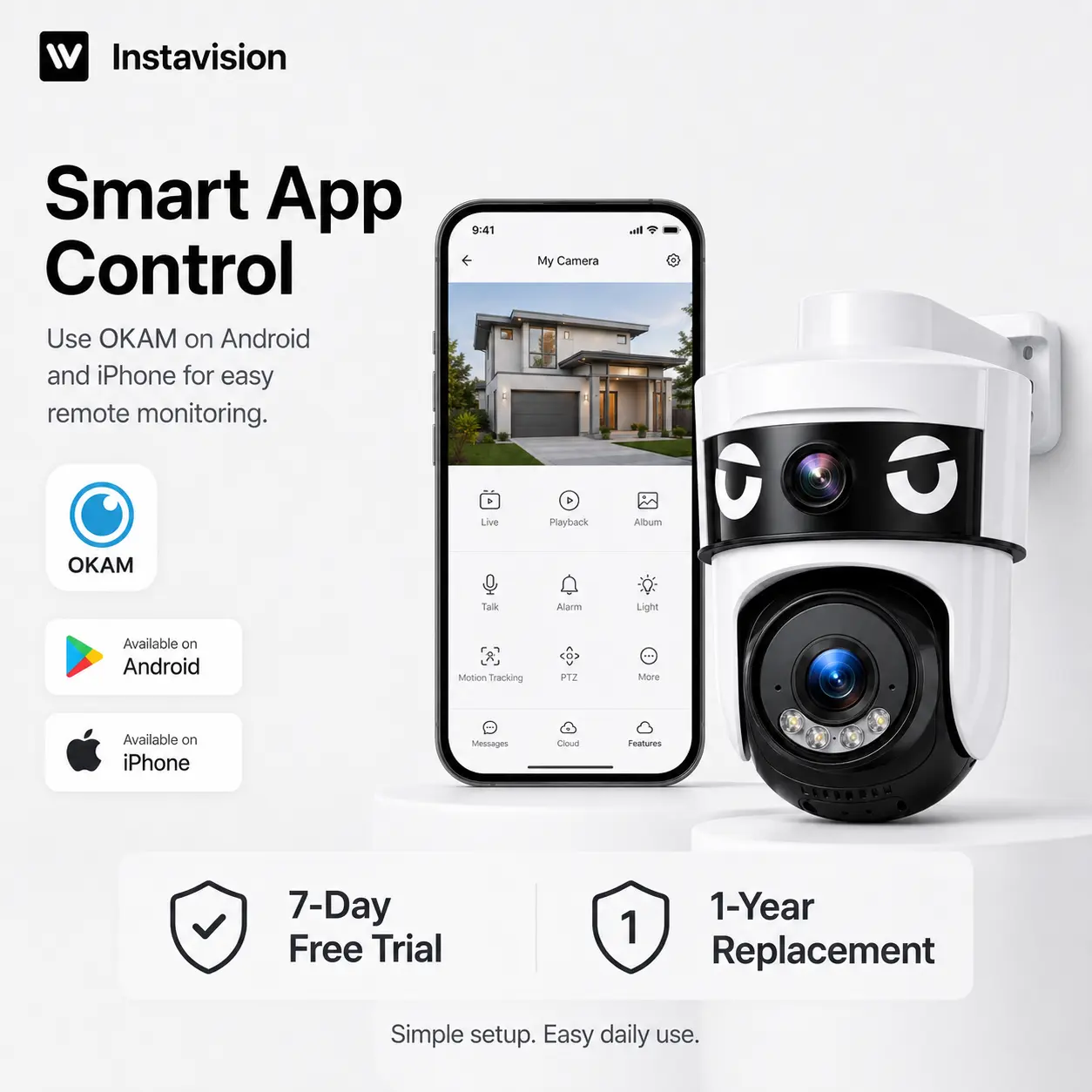 3MP WiFi Security Camera for Home, Single-Lens & Dual-Lens Options, Indoor Outdoor Camera with Night Vision, Motion Alerts, Two-Way Talk & App Remote View