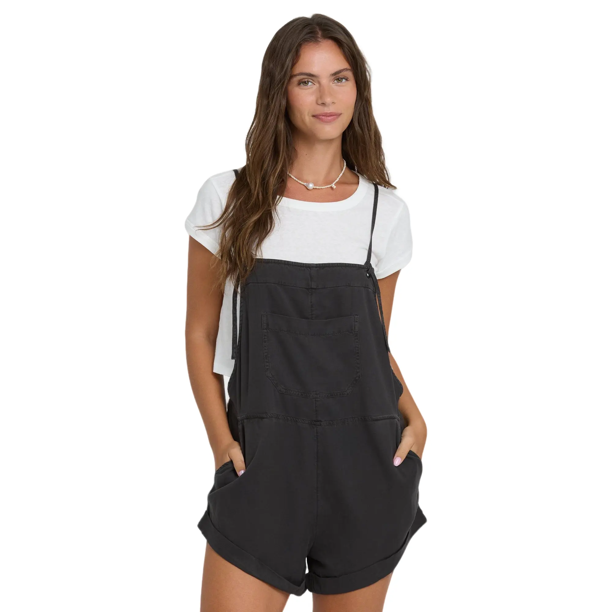 BILLABONG | Women's Wild Pursuit Yarn-Dyed Overalls, Cotton Corduroy Summer Shortalls, Square Neck Jumpsuit, Adjustable Romper, Multiple Pockets Shorts Overalls, Regular Fit Sleeveless Strap Overalls Casual