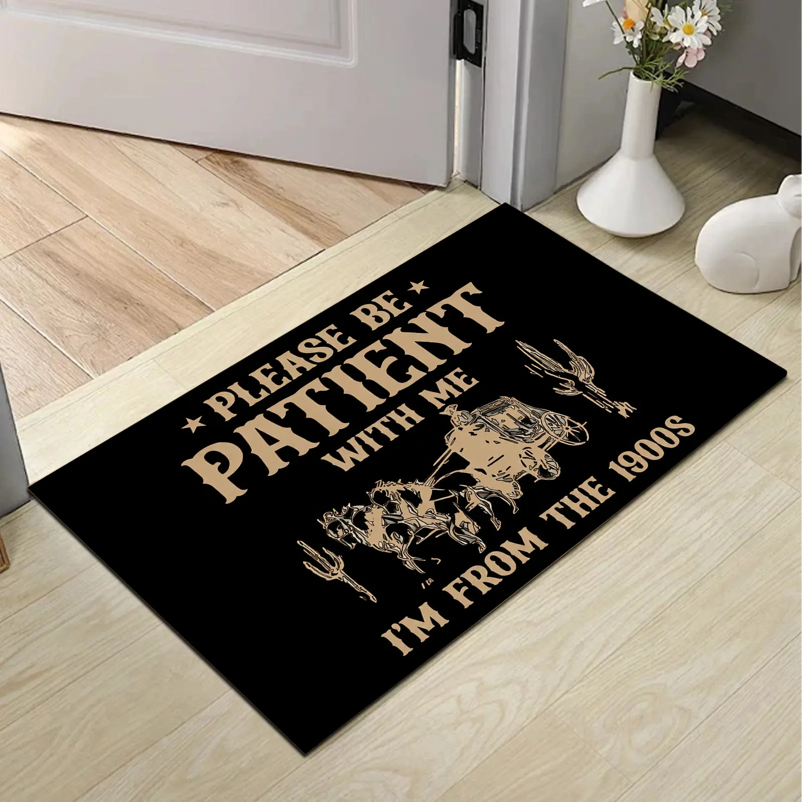 "I'm From The 1900s" Funny 1-Piece Entryway Bath Doormat - Western Cowboy Style Welcome Rug - Rollable Texture Rustic Look Home Indoor Decor - Perfect Father's Day Gift, Cowboy Motif, One-Piece