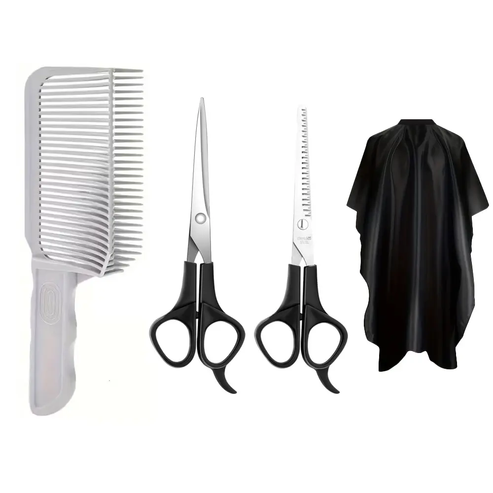 Professional Haircutting Kit, Thinning Shears, Flat Blade Scissors, Bangs Trimmer, Home Use, Comb, Apron, Complete Set, Barber Equipment Kit