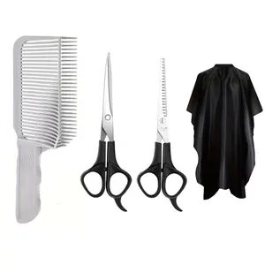 Professional Haircutting Kit, Thinning Shears, Flat Blade Scissors, Bangs Trimmer, Home Use, Comb, Apron, Complete Set