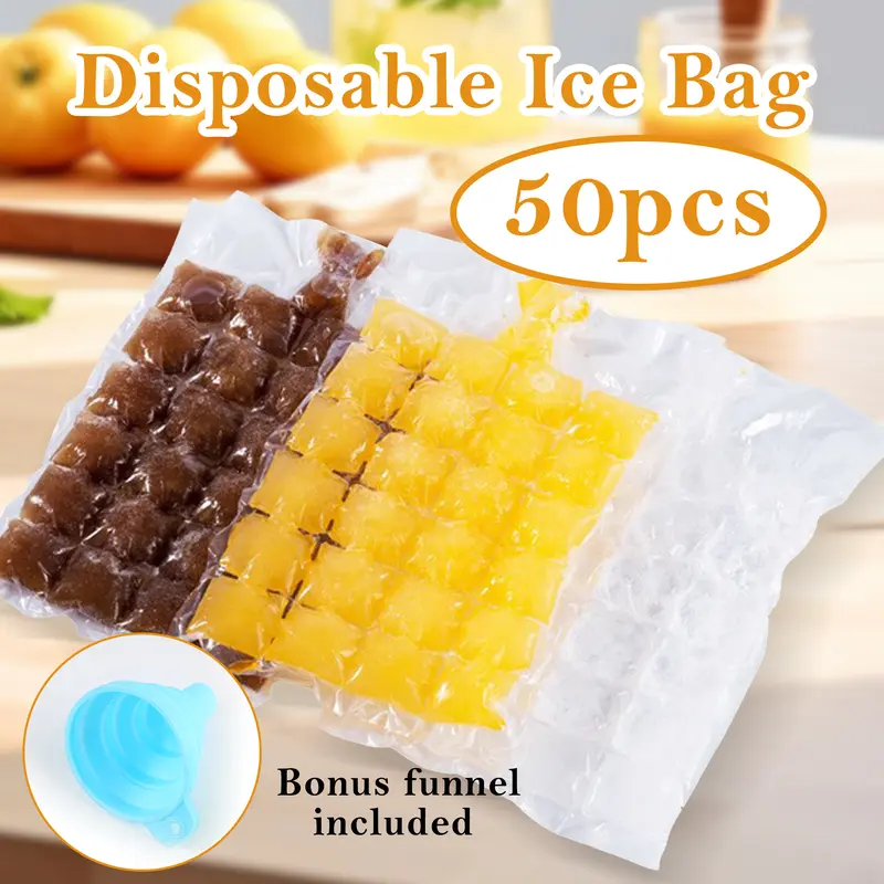 Disposable Plastic Ice Cube Freezing & Storage Bags - 50-Count Self-Sealing Compact Food-Grade PE Odorless Bags for Drinks, Freezer-Safe Home Organizer for Families, Friends to Save Washing Time