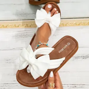 Spring/Summer Women's French-Style Sweet and Cute Bow Accessory White/Black/Brown Fashion Herringbone Slippers, Suitable for Pairing with Dresses for Valentine's Day, Beach Dates, Vacations, Shopping, and Weddings. White/Black/Brown Women's Flat