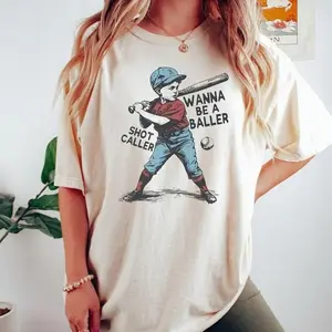 Wanna Be A Baller Shot Caller Tshirt, Retro Baseball Mom Shirt, Mother's Day Gift, Game Day Shirt, Top Womenswear Streetwear