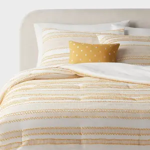 8pc King Clipped Jacquard Striped Comforter and Sheet Set Yellow - Threshold 8pc King Clipped Jacquard Striped Comforter and Sheet Set Yellow - Threshold