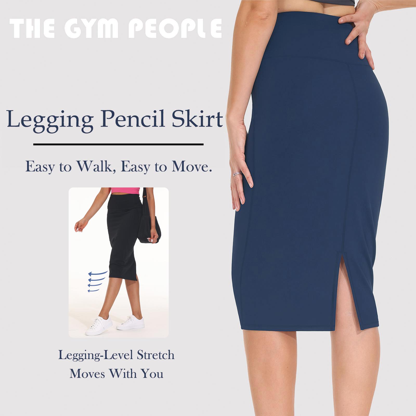 THE GYM PEOPLE Women's High Waist Tummy Control Legging Pencil Skirt Outfits - Stretchy Bodycon Midi Skirt with Back Sli