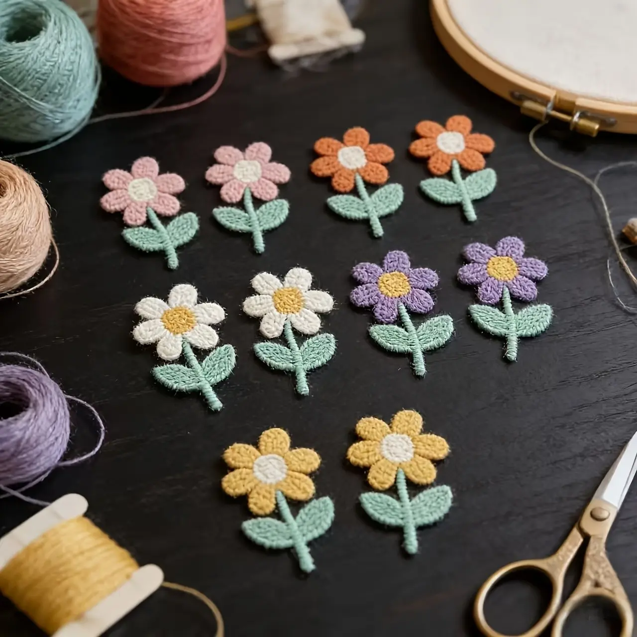 10pcs Multicolor Flower Fabric Decorations, Floral Appliques, No Adhesive, Hand Sewing Required, DIY Accessories for Hats, Socks, Clothing, Random Colors