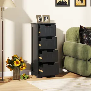 COSTWAY - Free-Standing Side Storage Organizer with 4 Drawers-Black
