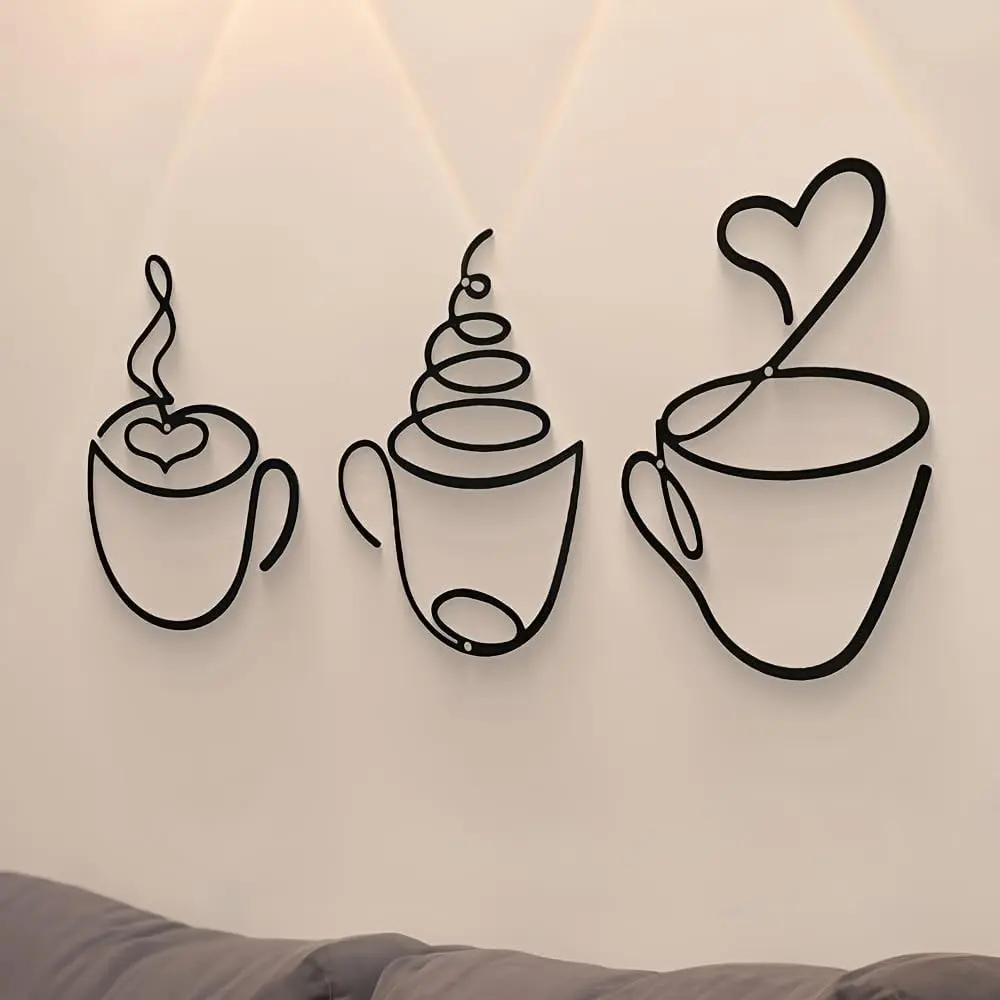 3 Pcs Coffee Cup Metal Wall Art Metal Coffee Sign Wire Hanging Bar Decor Vintage Cup Sign Cafe Themed Decor Artistic for Restaurant Kitchen Shop Home Office Cool Wall Art Aesthetic Wall Decor Decoration Items