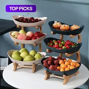 3 Tier Fruit Bowl, 1 Count Large Capacity Tiered Fruit Basket with Bamboo Stand Display Storage Rack, Kitchen Counter Tray for Fruit Snack Nuts Bread Candy, Drawer Style Options # TOP PICKS
