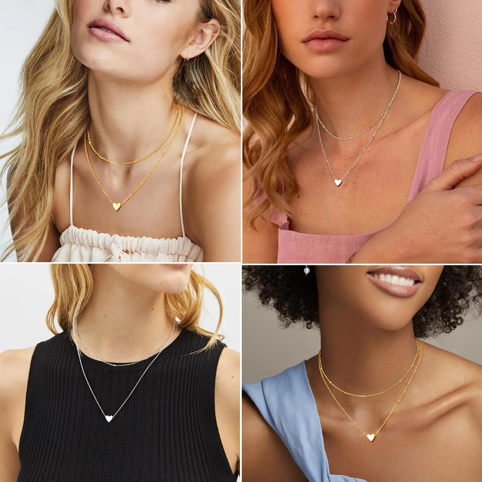 FaithHeart Laying Initial Heart Choker Chain Necklace Stainless Steel FaithHeart Laying Initial Heart Choker Chain Necklace Stainless Steel