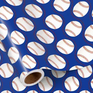 Blue Elliptical Striped Gift Wrap Paper, Bold Geometric Birthday Gift Wrapping Roll, Casual Celebration, DIY Craft Decoration, 43.2cm X 500cm