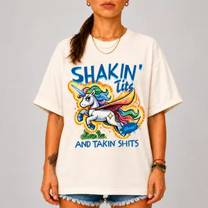 Comfort Colors Shakin' Tits and Takin' Shits Shirt, Funny Unicorn Graphic Tee, Adult Humor T-Shirt, Girls Trip Party Shirt, Novelty Gag Gift