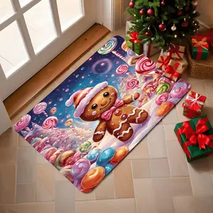 Gingerbread for Man Door Mat - Plush Soft Indoor/Outdoor Welcome Mat with Candy Gingerbread House Design, Machine Washable Heavy-Duty  Mat for Christmas, Front Door, Kitchen, Living Room - Festive Gingerbread Cookie Decor in Pink, Purple, Yellow