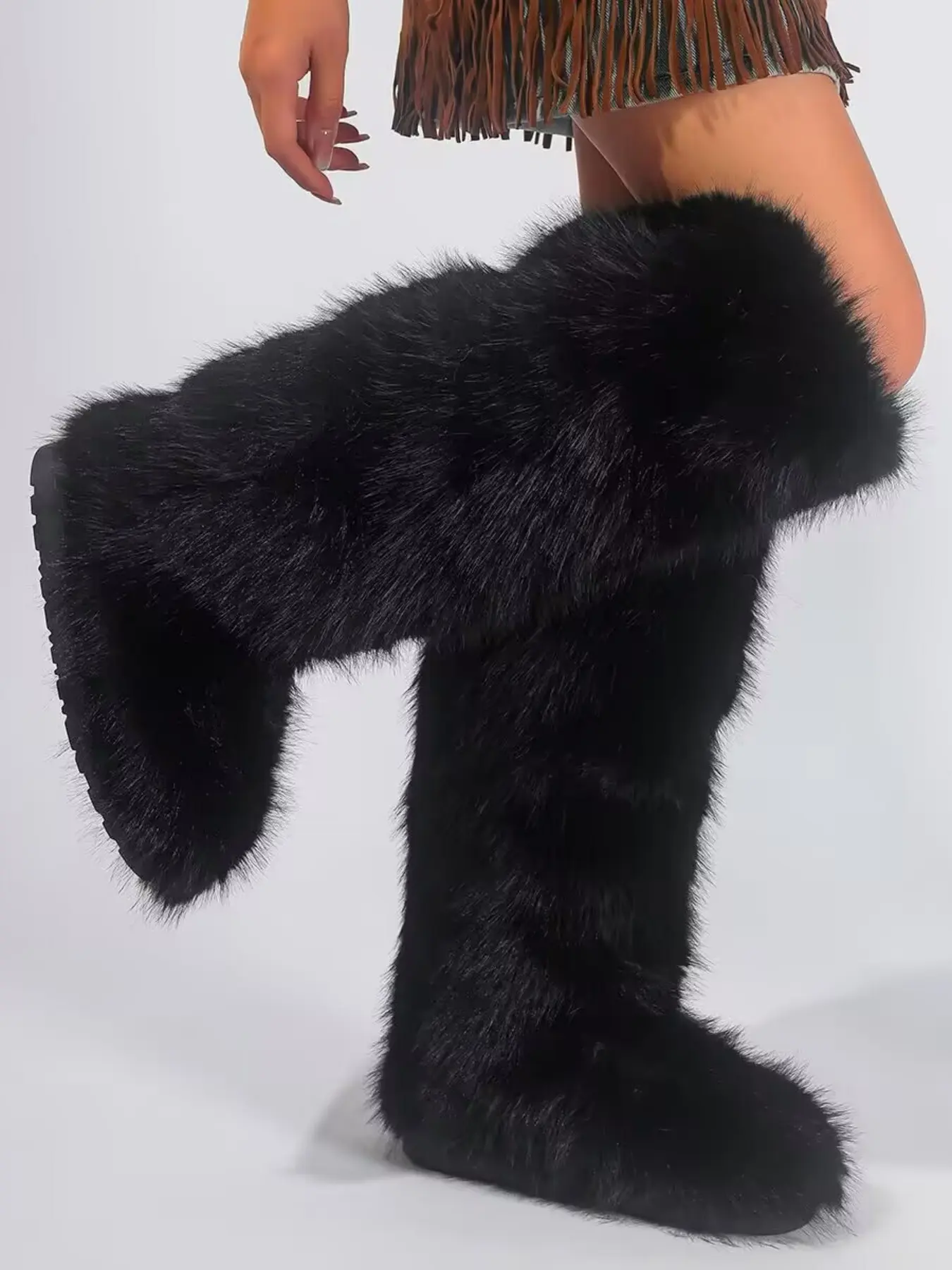 Women's Fluffy Snow Boots, Casual Waterproof Comfortable Warm Snow Boots for Winter, Female All-match Trendy Shoes for Daily Wear, Girl messyboots, Casual Goth Boots, Boots with Fur