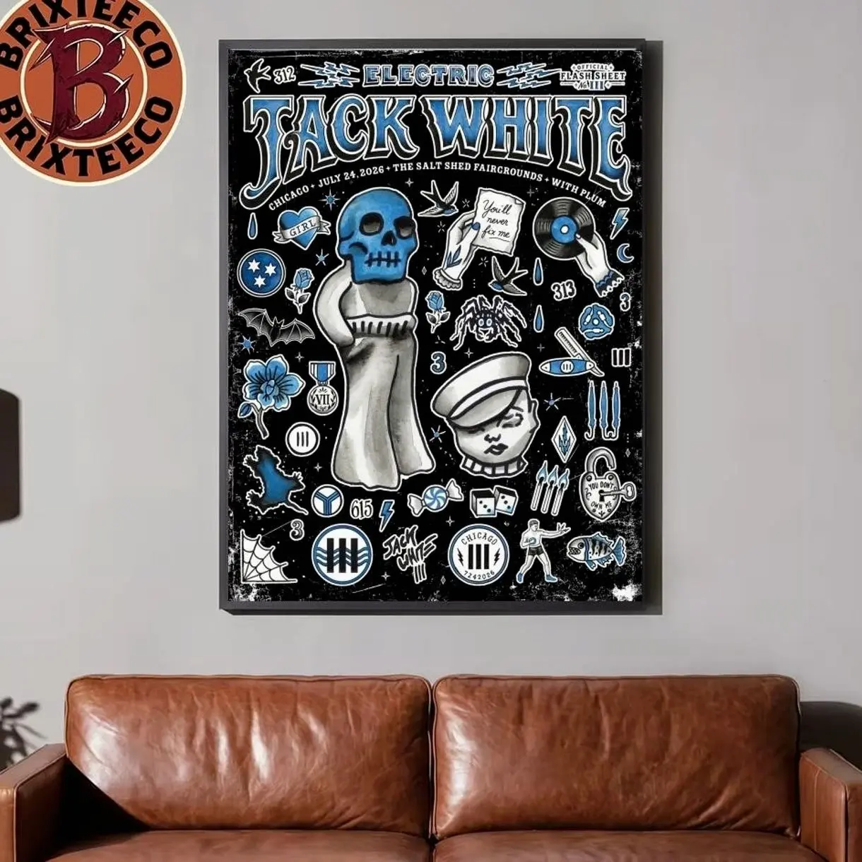 Chicago Night Two Poster Show For Electric Jack White Live Tour 2026 At The Salt Shed Fairgrounds Outdoors In IL On July 24 Gallery-Style Poster Canvas