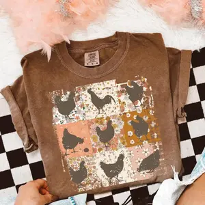 [Comfort Color] Boho Chickens Shirt, Retro Farmhouse Floral Backyard Chicken Tee, Cottagecore Aesthetic Clothing, Chicken Gift for Her