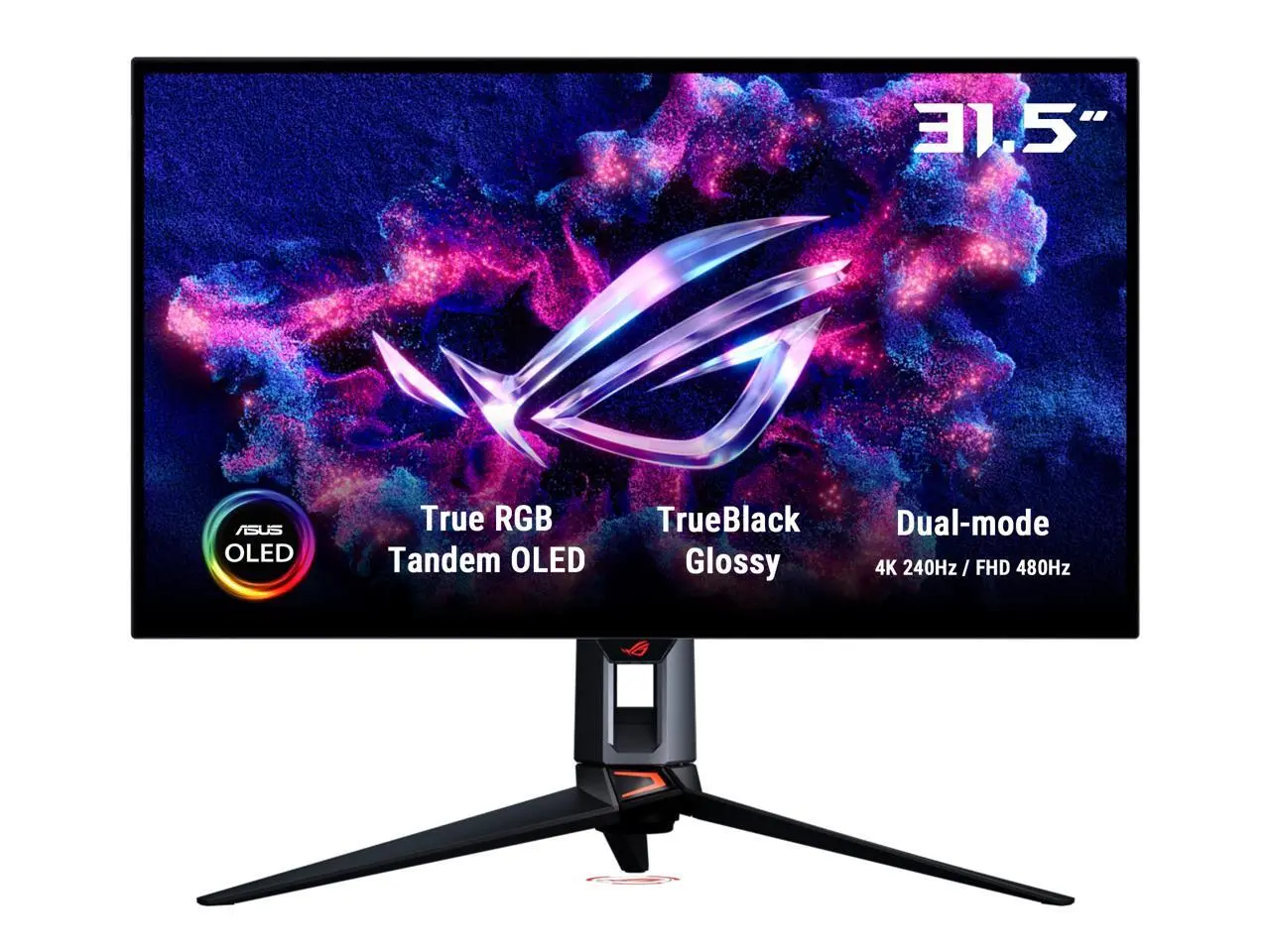 ASUS ROG 32" 4K 240Hz Tandem RGB OLED Gaming Monitor (PG32UCWM) - Dual Mode HD 480Hz, TrueBlack Glossy, Neo Proximity Sensor, 0.03ms, GaNFET technology, G-SYNC Compatible, DP2.1 for PS5 and Xbox