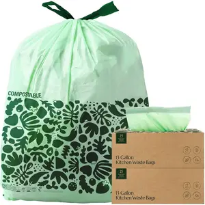 Compostable* 13 Gallon Trash Bags with Drawstring (2 Pack, 50 Count), BPI Certified For Kitchen Compost