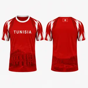 Tunisia Inspired El Jem Heritage Fan Jersey Red Ancient Amphitheater Graphic Shirt North Africa Cultural Athletic Tee Lightweight Unisex Sportswear