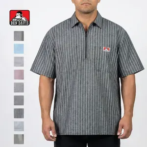 BEN DAVIS Short Sleeve Striped Half-Zip Shirt