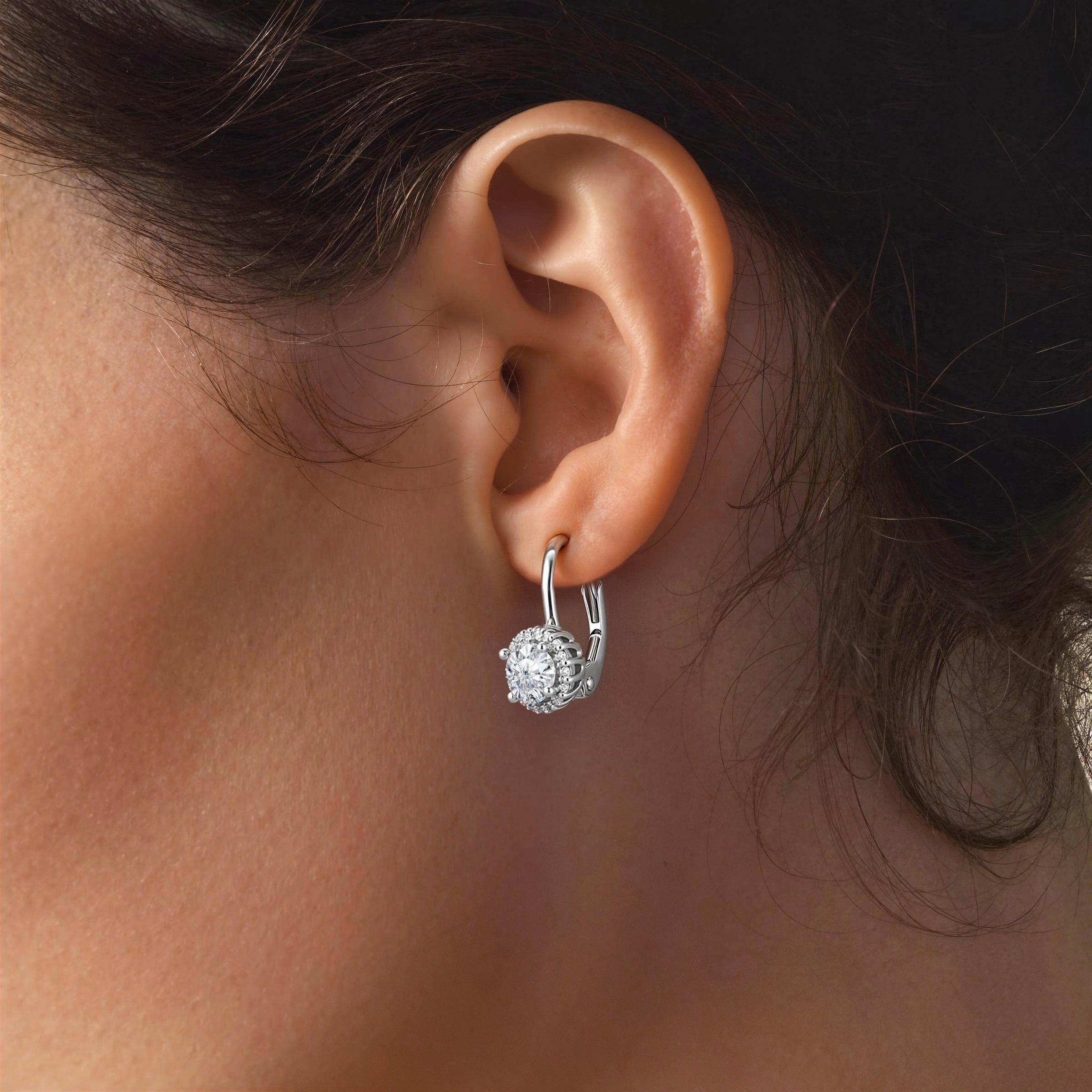 EIoways Sterling Silver Halo Drop Earrings Leverback Moissanite Earrings 1.35ct D Color VVS S925 Sterling Silver Moissanite Jewelry Perfect Birthday Mother’s Day Christmas Gift for Women Wedding