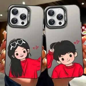 Cartoon Couple Pattern Phone Case, 2 Counts/set Cute TPU Decorative Phone Protector Cover, Phone Accessories Compatible with iPhone 16 15 14 13 12 11 Pro Max
