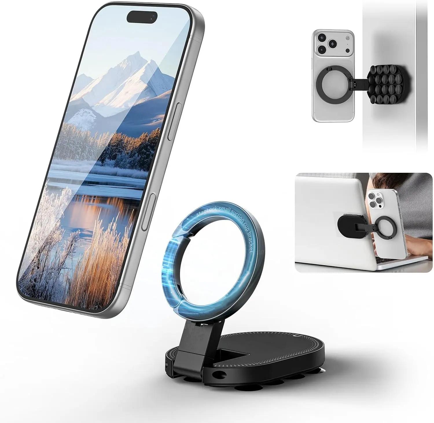 FUDUOO MagLock Suction Cup Phone Mount Desktop Stand for iPhone 17 16 15 14 with Suction Bottom for Wall Glass