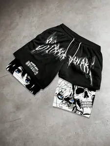 Men's Anime Print Gym Shorts, Casual Street Style Yoga Pants, Perfect Gift for Male Friends, Workout Wear, Fitness Shorties