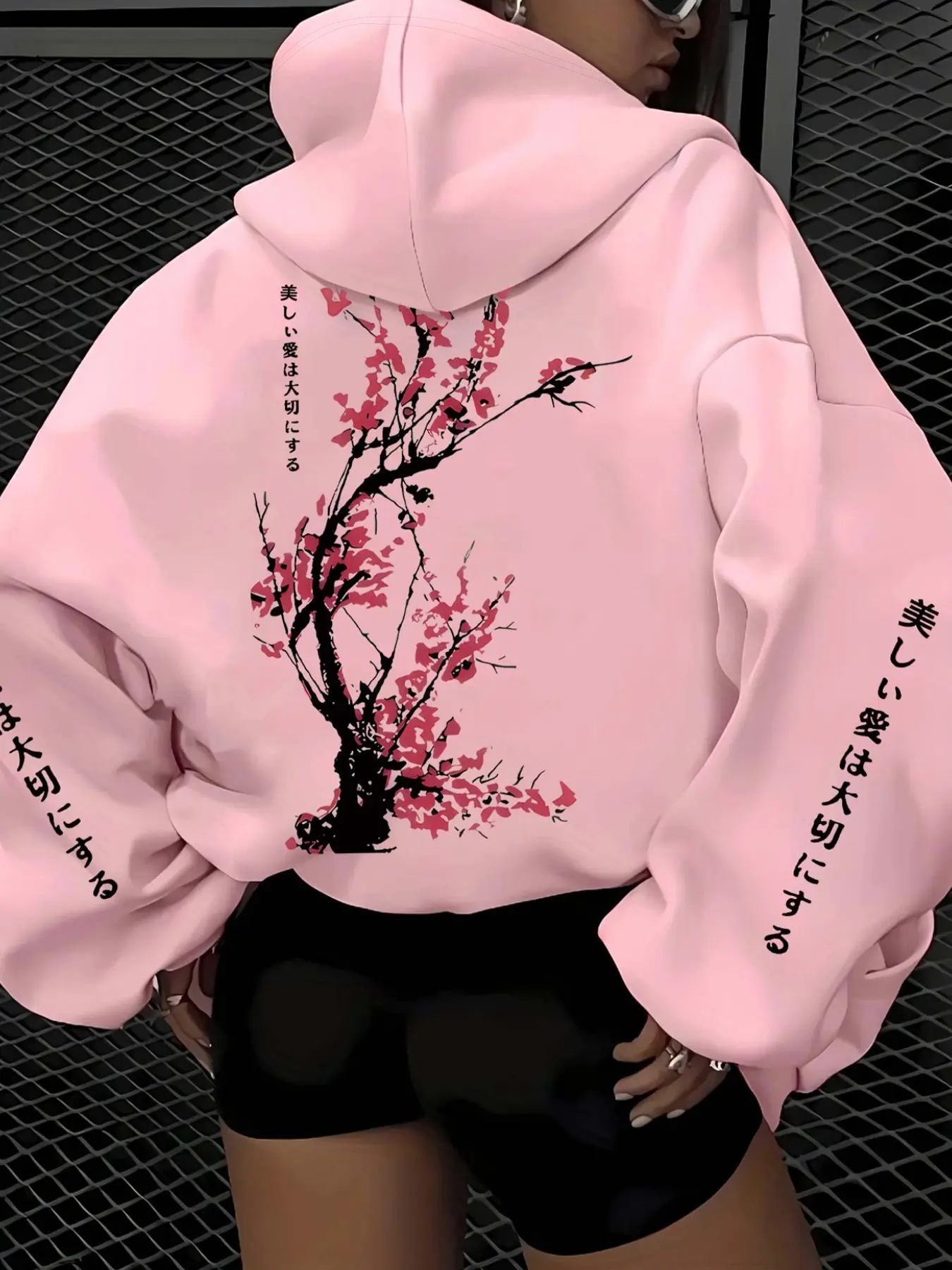 Women's fashionable cherry blossom Floral graphic print long sleeves drawstring Adjustable fit hoodie sweatshirt, suitable for everyday wear, perfect for casual wear, travel, vacation, and more. Versatile and stylish, Womenswear.