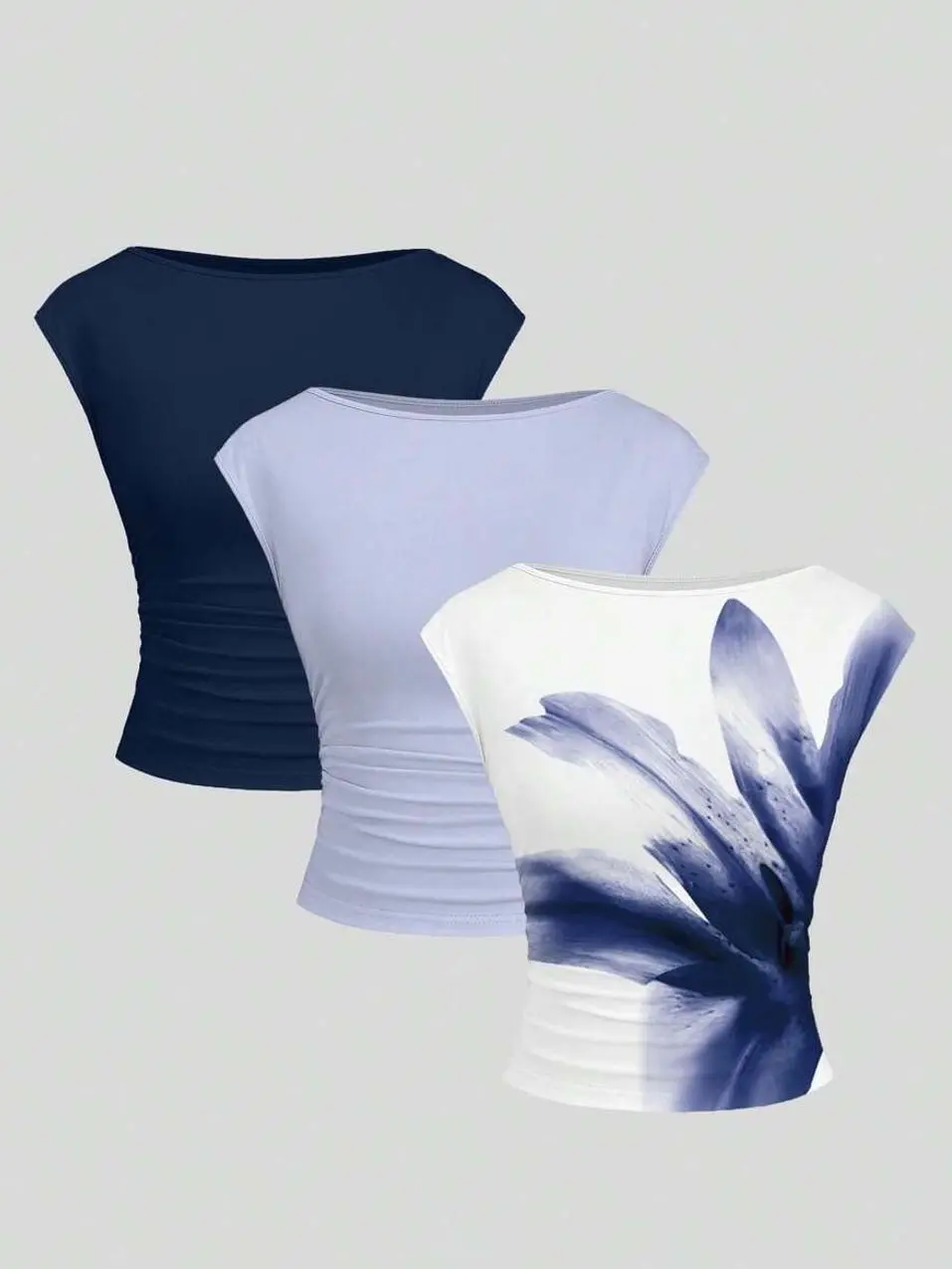 Women’s Boat Neck Ruched Top, Cap Sleeve Slim Fit Shirt with Side Gathering, Elegant Casual Going Out Blouse