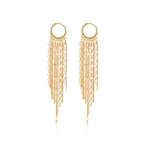 14K Gold Plated Long Tassel Earrings for Women,Chain Tassel Threader Earrings Trend Dangling,Trendy Hypoallergenic Bride Party Prom Jewelry and Women Gifts For Mother's Day gifts summerwins ear square cut flower earring silver finish labor day jewelry