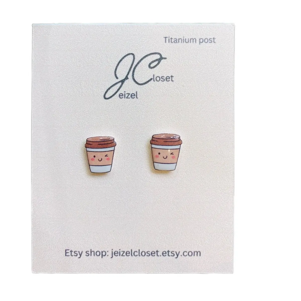 COFFEE CUP stud earrings. Handmade. Titanium post. Hypoallergenic.