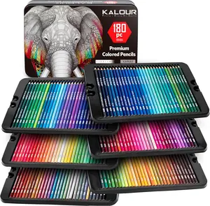 KALOUR 180 Colored Pencil Set for Adults Artists - Rich Pigment Soft Core -12 Metallic Pencil - Ideal for Coloring Drawing Sketching Shading Blending - Vibrant Color（Tin Case）