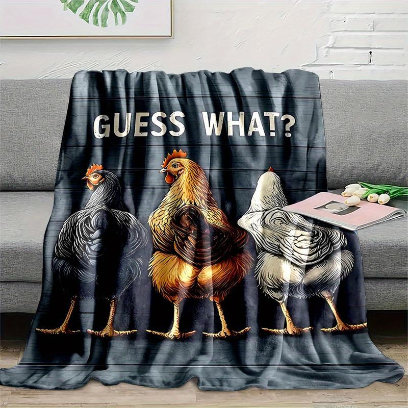 1pc Contemporary Reversible Flannel Fleece Throw Blanket - Cartoon Chicken Backside Guessing Game Print, Digital Print, All-Season Cozy Office Nap & Home Blanket, Gift for Family and Friends