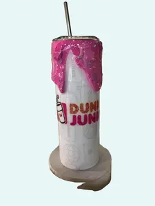 Glittered Dunkie Junkie stainless steel handmade drinkware Tumbler with drip, closable lid and straw portable Bottle Water Bottles
