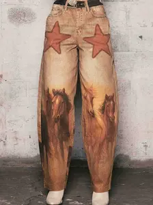 [XPT827] Horse Print Baggy Jeans
