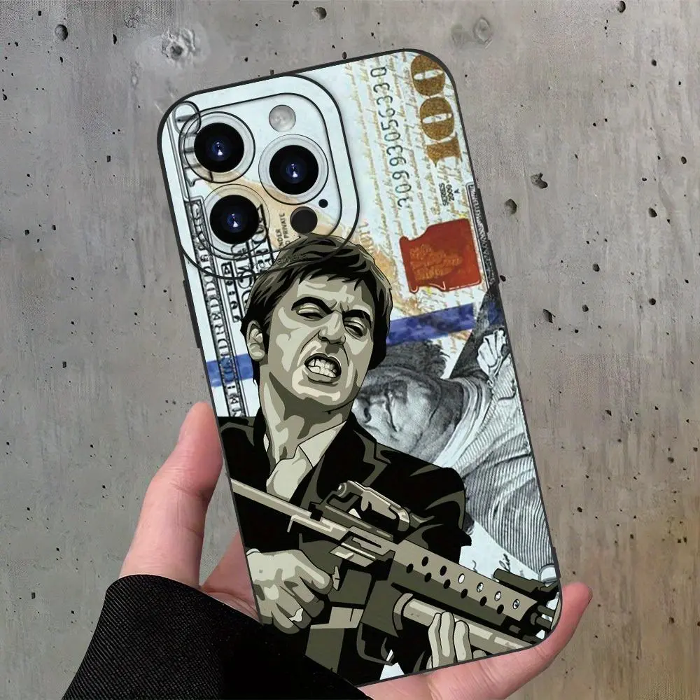 Scarface Personalized Trendy Animal Cartoon Pattern Black TPU Flexible Case for iPhone 17 Air,16,15,14,13,12,11 Pro Max Plus - Full Coverage Protective Mobile Phone Accessory with Impact Buffer, Colorful Design, Ideal for Teens, Holiday Gifts