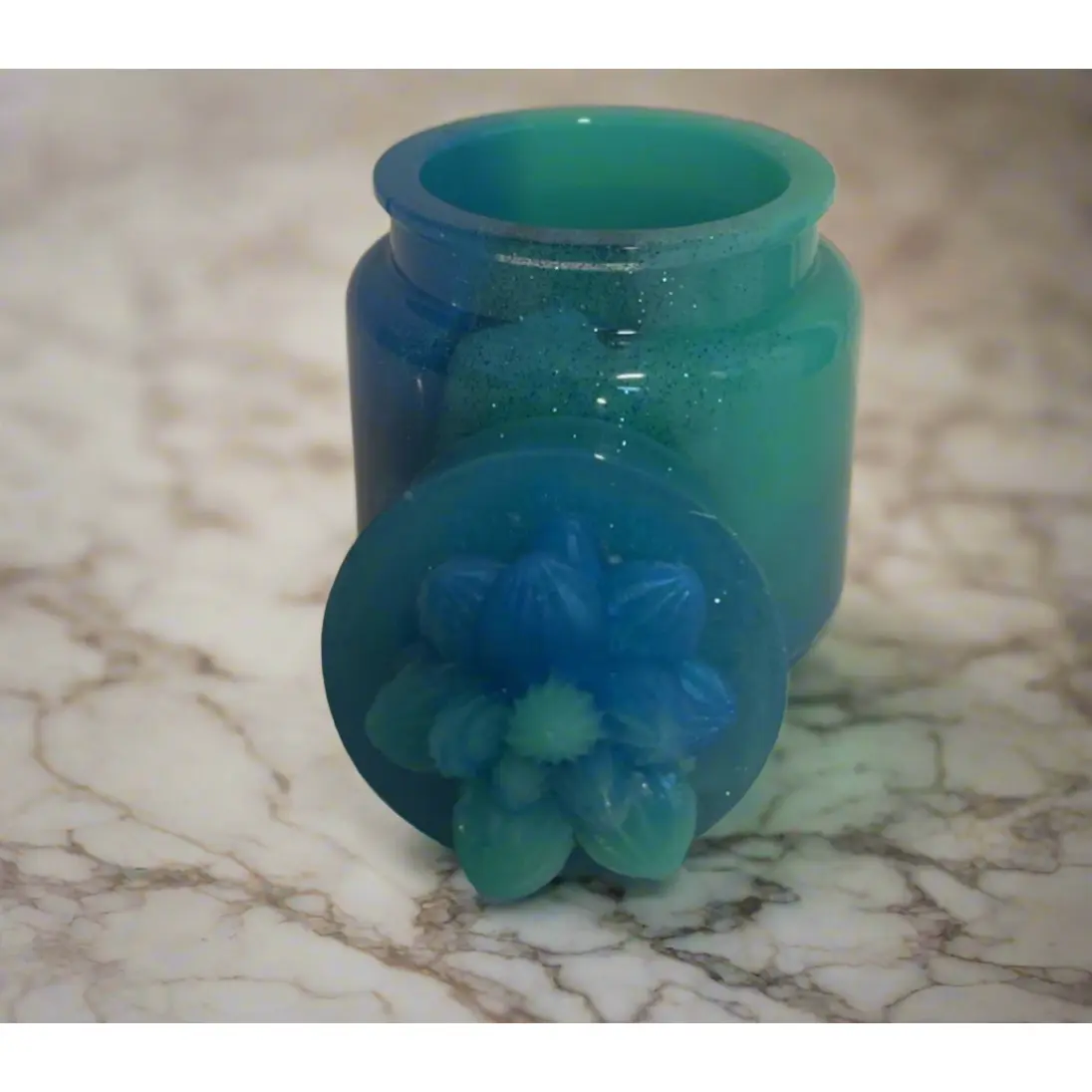 Blue and green-ish glittery jar