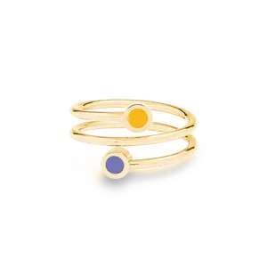 NEW WAVE PERSIAN BLUE AND SPECTRA YELLOW CHIP DOUBLE RING