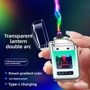 Transparent waterproof arc pulse lighter, windproof rechargeable mechanical style electronic lighter, cool gift for boyfriend