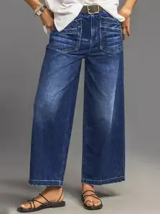 Wide Leg Stretch Jeans - Comfortable Soft and Breathable for Casual Wear Denim Womenswear with High Waist and Loose Fit