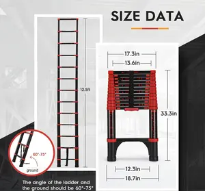 SkyReach™ RedLine Telescoping Ladder – 12.5FT | Heavy-Duty Foldable Extension Ladder