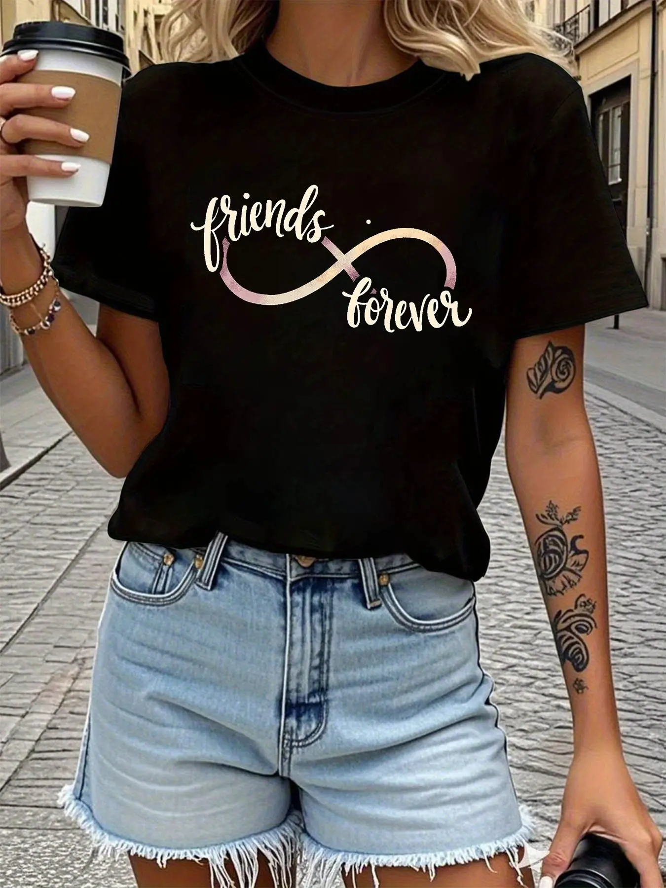 Gradient Infinity Symbol Warm Friendship Vibe of F unisex soft cotton short sleeve t shirt, vintage graphic casual tee for men women teens, perfect birthday holiday gift for camping travel gym daily street casual wear