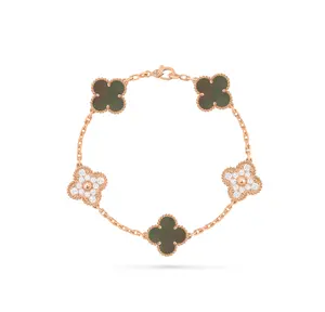 Pre-owned Van Cleef & Cleef Vintage Alhambra bracelet, 5 motifs, 18K rose gold 2 tone gray mother of pearl with dia