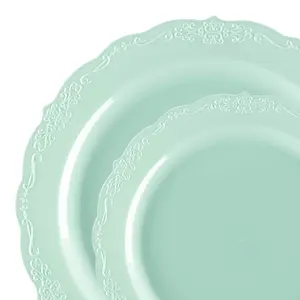 Turquoise Vintage Round Disposable Plastic Dinnerware Value Set
